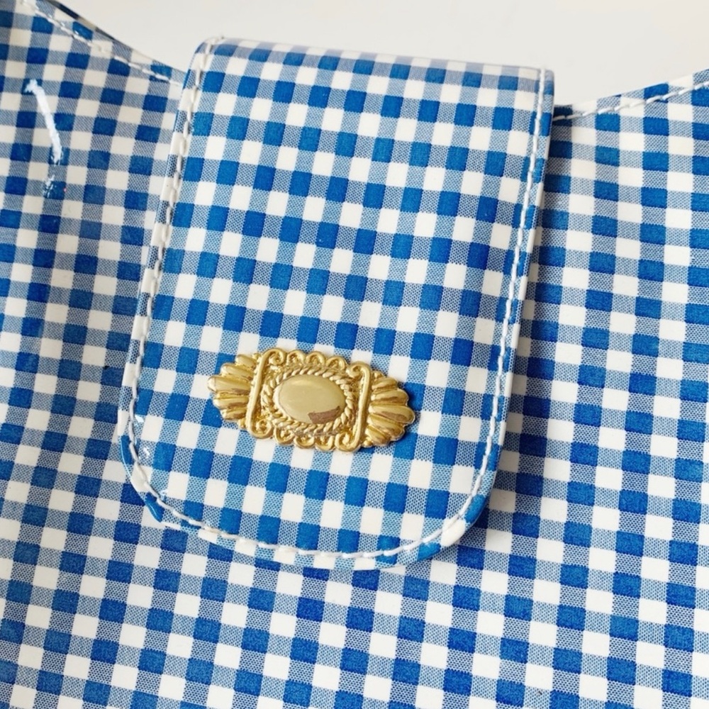 ⭐️SOLD⭐️ large patent white and blue gingham shoulder bag - Picture 3 of 10